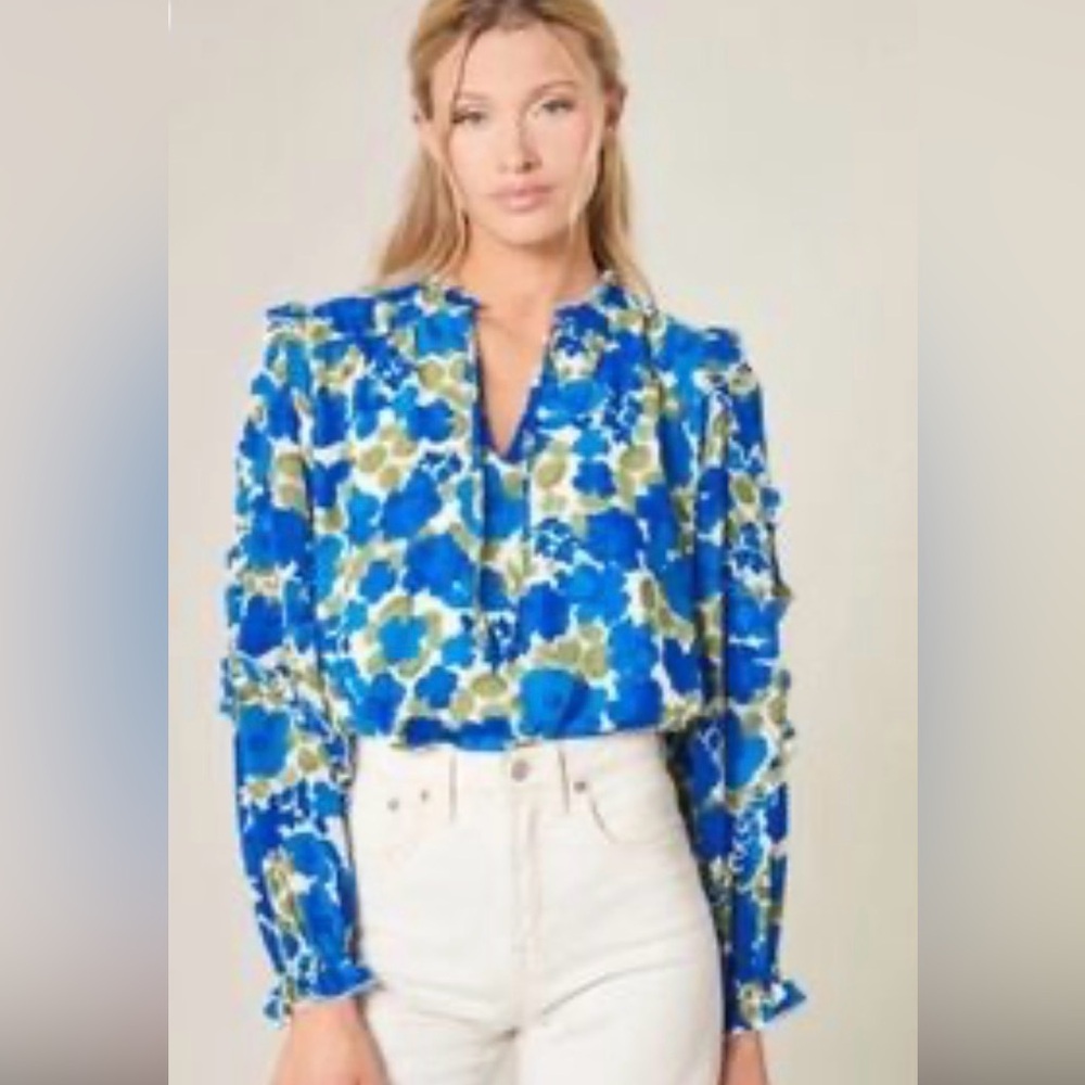 Sugarlips Blue and Green Floral Blouse
